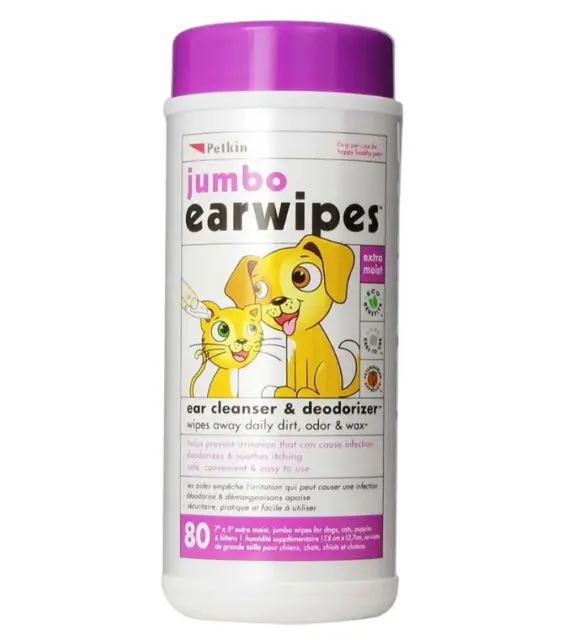 Petkin Jumbo Ear Wipes - White 80 wipes in a single pack