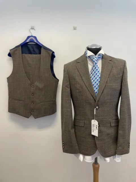 Ed Walters 3Pc Tweed Suit In Brown Check 40R Trs W34 L32 Bnwt