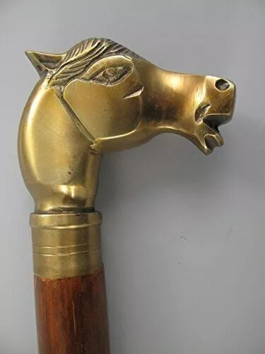 Brass Solid Vintage Designer Horse head Wooden Walking Stick Cane Antique Gifts