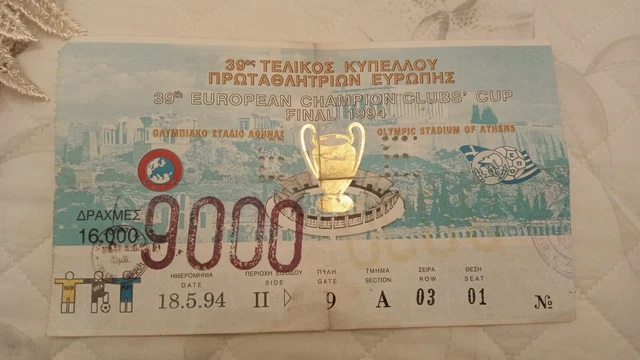 Biglietto Finale Champions League Atene 1994 Milan-Barcellona 4-0