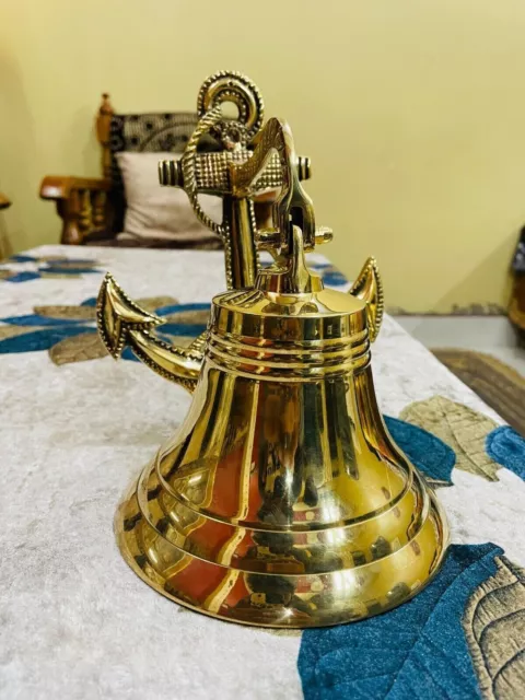 Bell Wall Hanging Ship Bell 10" Brass Anchor Boat Decor