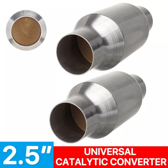 2X 2.5" 409 Haut en Acier Inoxydable Débit Catalyseur Universel Entrée/Sortie