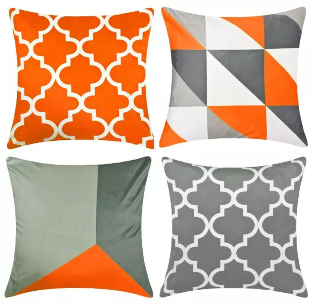 Orange & Grey Geometric Cushion Cover 18 inch / 45 cm ® Red Rainbow