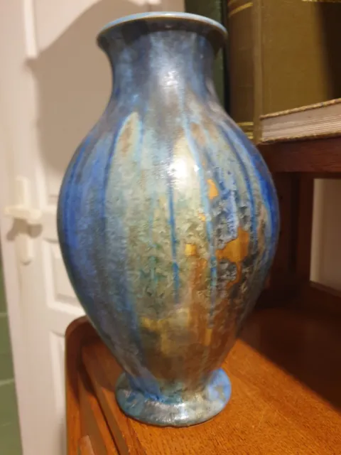 Alfred Renoleau Grand Vase Art Deco Irise Bleu Cristallisation Or Bleu 1854 1930