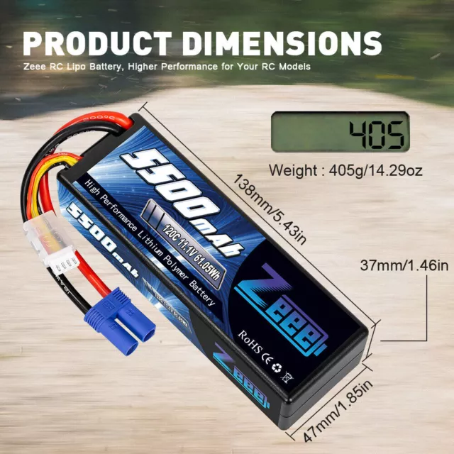 2X Zeee 3S LiPo Akku Batterie 11,1V 120C 5500mAh Hardcase EC5 für RC Auto Boot 2