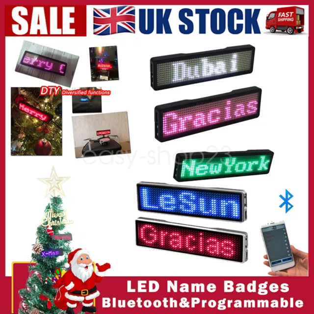 LED Bluetooth Digital DIY Programmable Scrolling Name Message Tag Badge Sign UK