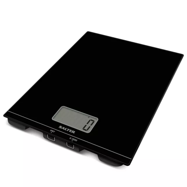 Salter Digital Kitchen Scale Large Weighing Platform Slim Glass Design Black