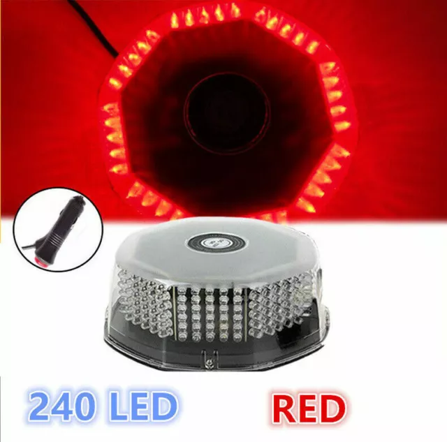 240LED Roof Top Emergency Flash Strobe Light Car Rotating Round Beacon 12V Red