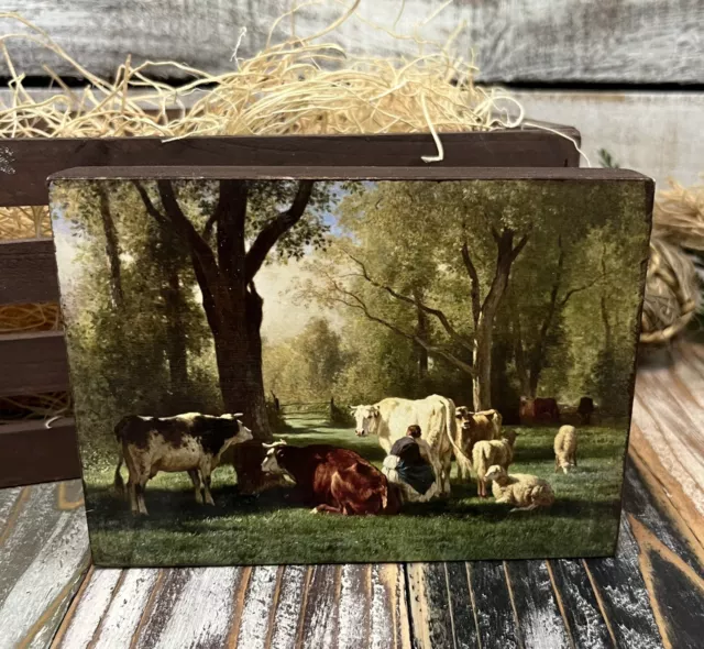 Cows Wood Sign Farmhouse Landscape With Cattle Tray Decor, Mantle, Shelf  Decor