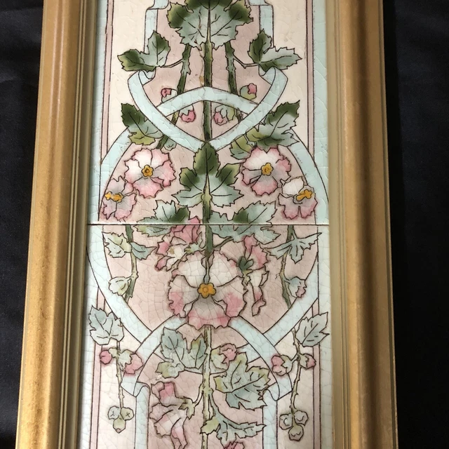 Circa 1900 framed Art Nouveau  4 Tiles Floral 5