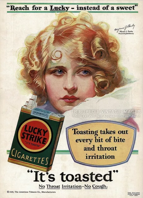 Vintage 1929 LUCKY STRIKE Cigarettes Ad - MYRNA DARBY - Advertising Art Print