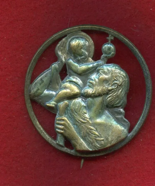 1930s VTG St Christopher Medal Car Visor Clip Badge Travel Safe Be My Guide