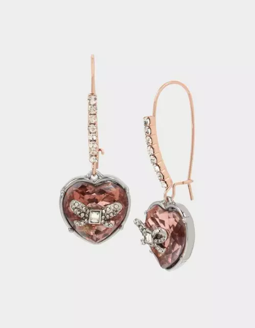Betsey Johnson  The GET YOUR WINGS HEART HOOK EARRINGS  DROP BLUSH  MSRP $42