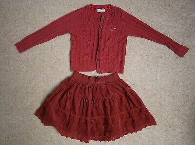 Next girls outfit age 4-5 years cord skirt and cardi red brown russet