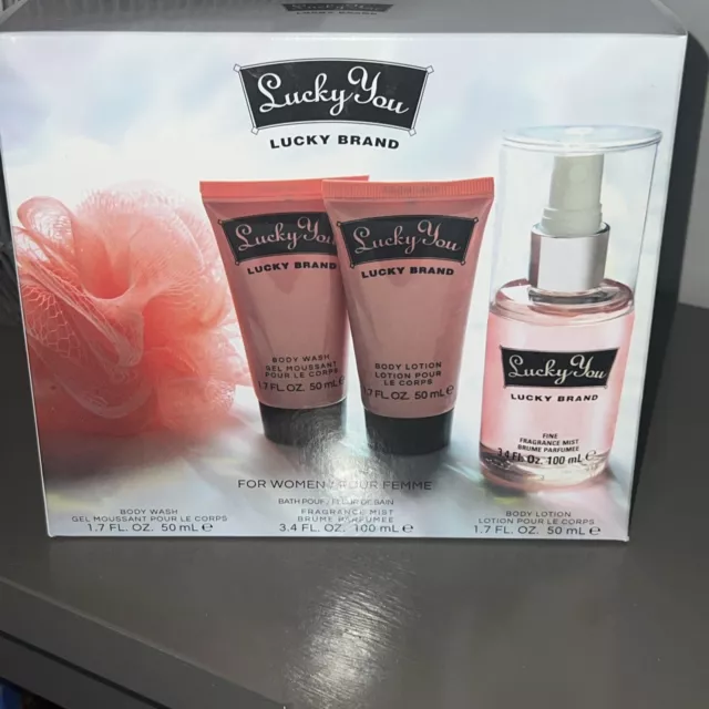 Lucky You by Lucky Brand 4 Piece Bath Fragrance Perfume Gift Set for Women