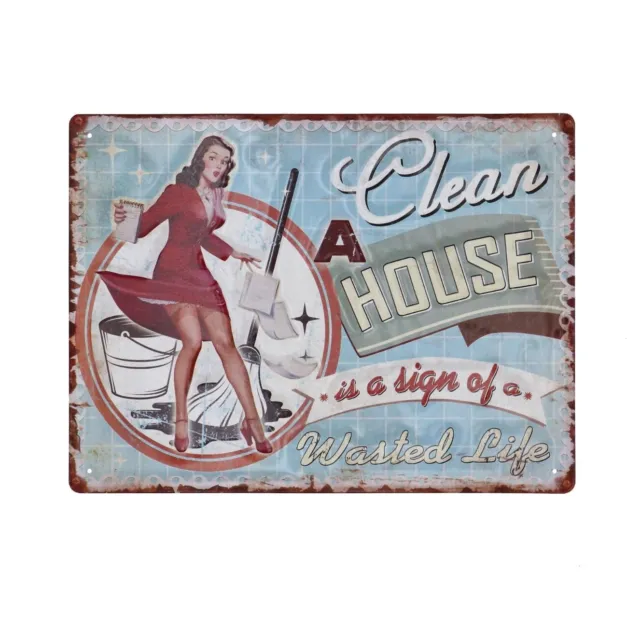 Placa en Lata para BAR Pub Colgar Con Escritura a Clean House Muebles Vintage