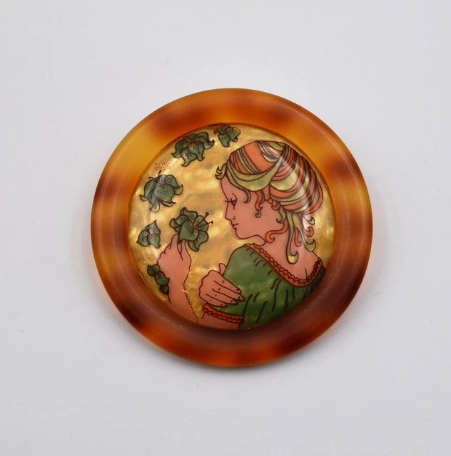 Broche Vintage Léa Stein - Losange Géométrique En Celluloïd Corne - Signée Western Germany