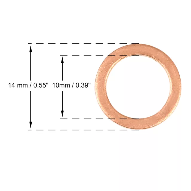 Copper Washer Flat Sealing Gasket Ring Spacer for Car 10 x 14 x 1.5mm 50pcs 2