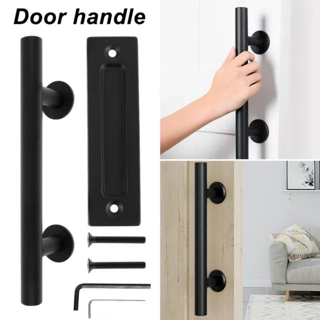 12" Black Sliding Barn Door Pull Flush Handle Gate Hardware Kit Set Heavy Duty