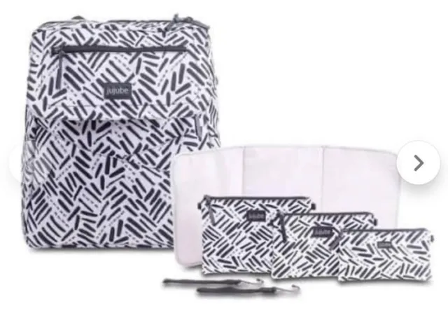 NWT- Jujube 4 Way Core Convertible Bundle Backpack Diaper Bag Gift Black White