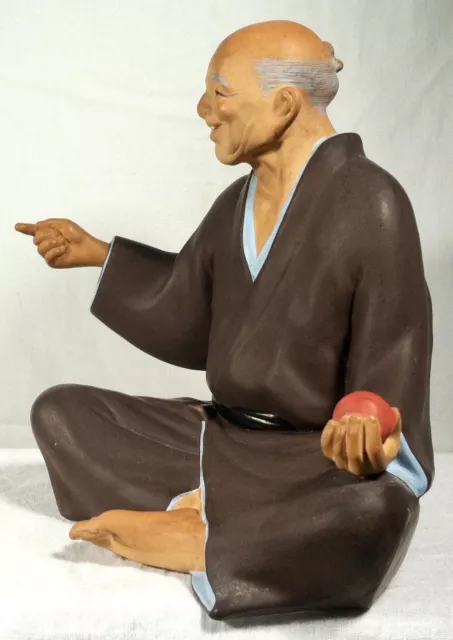 Vintage Japanese Hakata Urasaki Clay Figurine Elder Man Removable Hand 7.5" 3