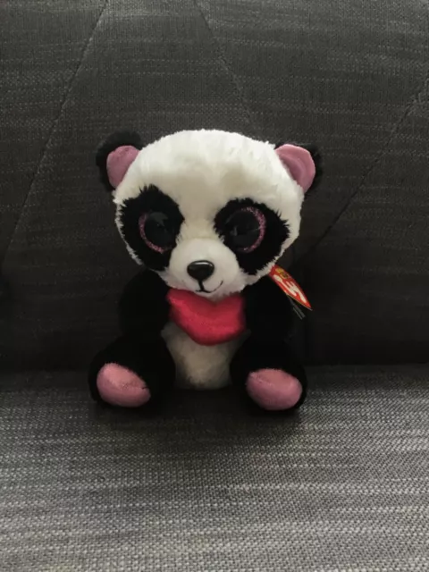 Ty Beanie Boo Plush Soft Toy 6" Valentine’s Panda Bear with Heart