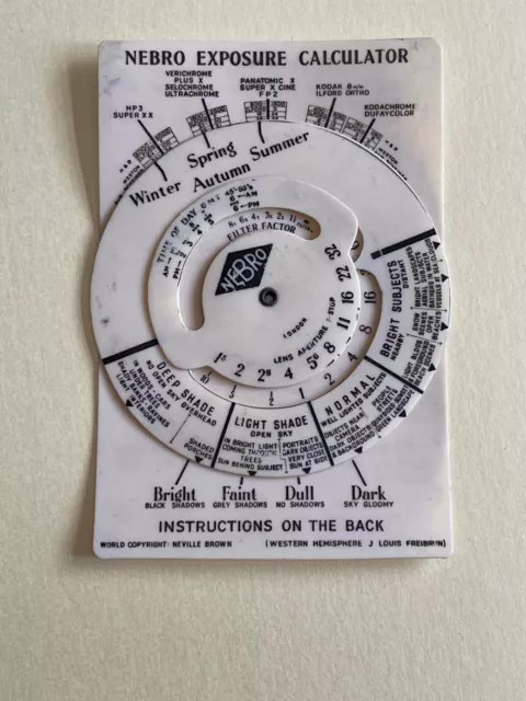 Vintage Nebro Exposure Calculator,  1950-60's Approx