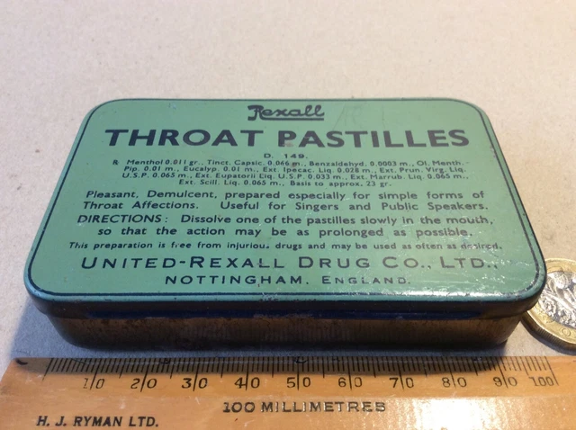 Vintage Rexall Throat Pastilles Tin. Pocket Size.in Very Good Condition.