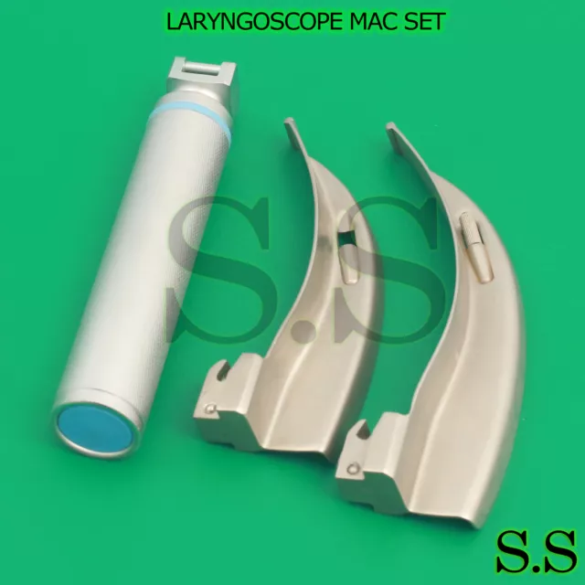 New Premium Grade Laryngoscope Mac Blade#3,4 +1 Handle Ent Anesthesia LS-3004