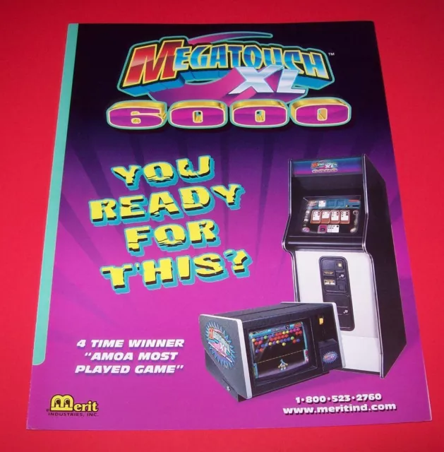Merit MEGATOUCH XL 6000 Original NOS Video Arcade Game Promo Sales Flyer Foldout