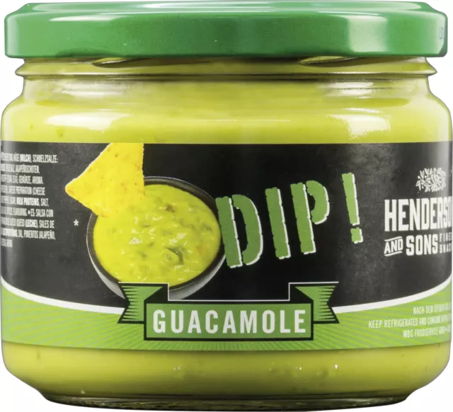 Henderson Sons Guacamole Dip verde cremoso piccante in vetro 300 g