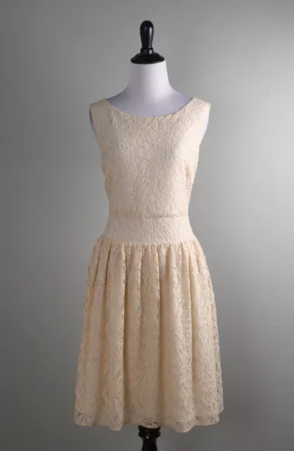 ANN TAYLOR LOFT NWT $98 Beige Metallic Sparkle Lace Lined Dress Size 6