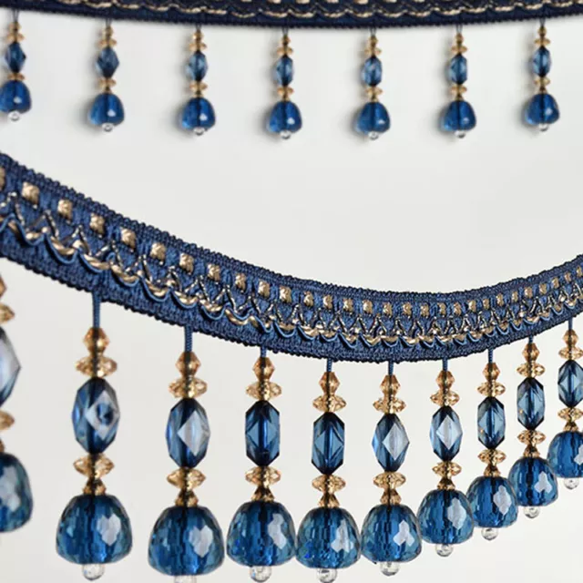 1M Beads Curtain Fringe Lace Ribbon Crystal Pendant Tassel Upholstery Trim Decor