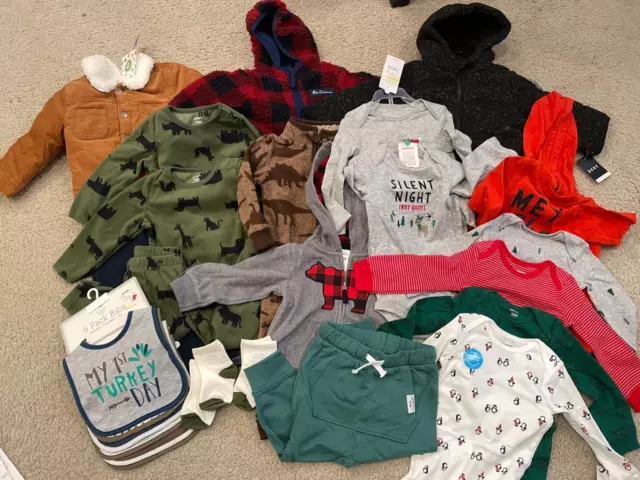 28 Baby Boy Carters Winter Clothes Jacket Fleece Bodysuit Top Pants Set Lot 12m