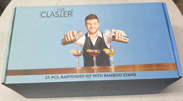 New CLASIER Bartender Kit 23-Piece Bar Set With Bamboo Stand Cocktail Recipes