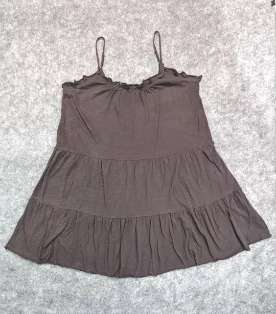 NATURAL LIFE Dress Women Medium Chocolate Brown Tiered Mini Strappy Comfy Airy