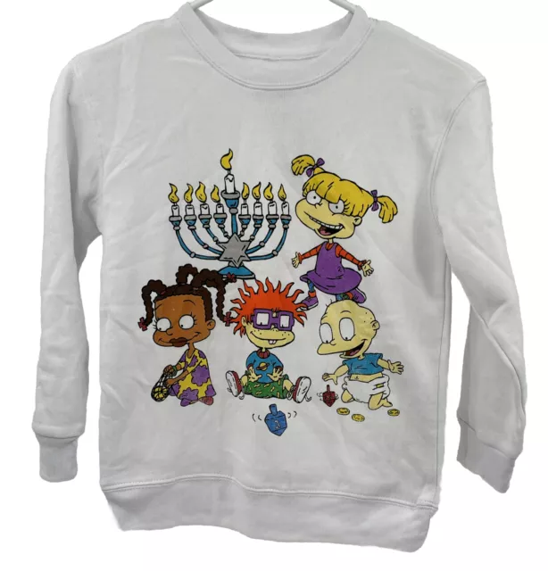 Nickelodeon Rugrats Youth M Hanukkah White Sweatshirt Menorah Oversized