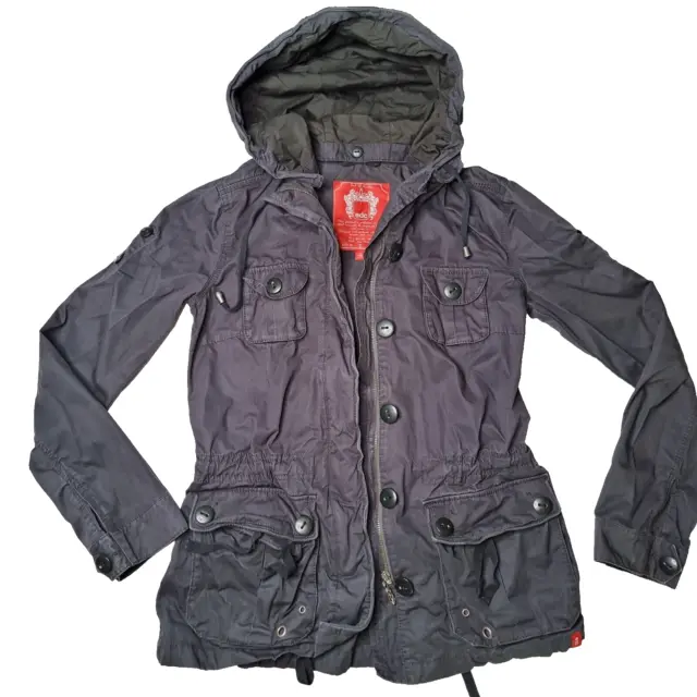 EDC Dark Grey Anorak Coat Size S Womens Long Sleeve Pockets Hood Jacket