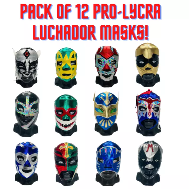 Pack of 12 Assorted Mix Pro-Lycra Mexican Lucha Libre Masks Adult Size Spandex