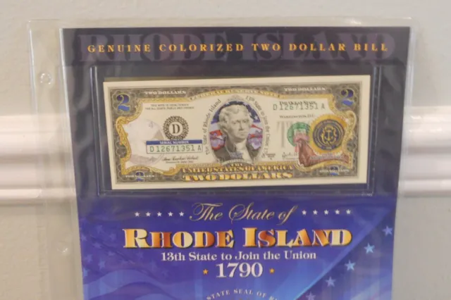 RHODE ISLAND COLORIZED Overprint STATE BIRD Legal Tender Colorized US $2 Bill