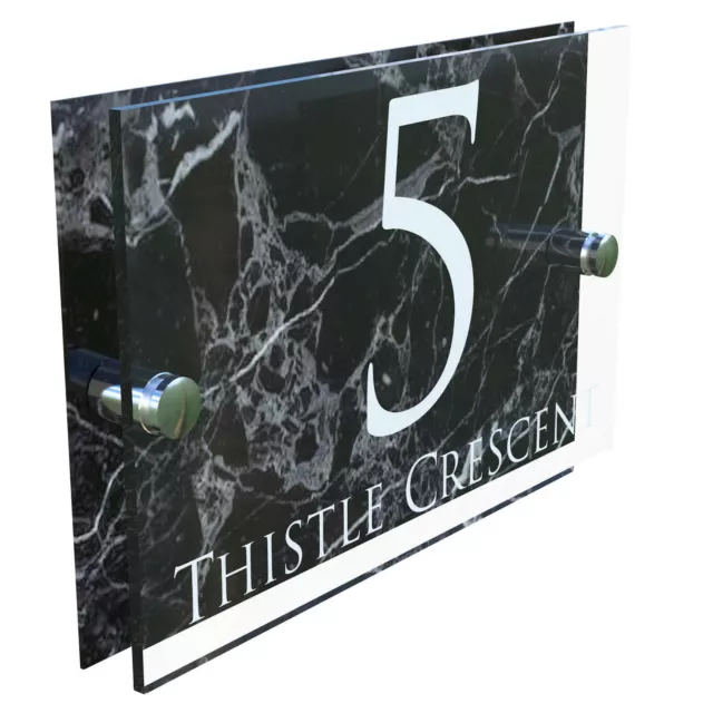 Contemporary Marble HOUSE SIGN / PLAQUE / DOOR / NUMBER / GLASS EFFECT ACRYLIC