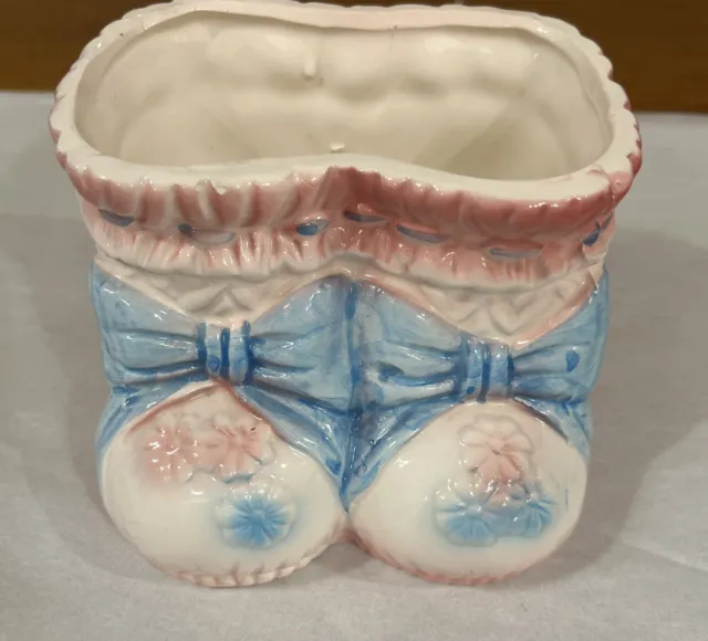 Baby Booties Ceramic Pink, Blue  Nursery Planter Vintage No Markers Mark