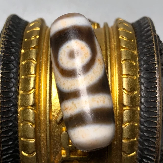 Ancient Tibetan DZI Beads Old Agate Cinnabar 2 Eye Totem Amulet Pendant GZI