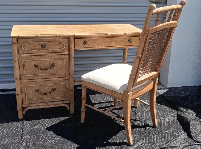 Mid Century Vintage Thomasville Faux Bamboo Desk And Cane Back Chair Mid Century Vintage Thomasville Faux Bamboo Desk And Cane Back Chair