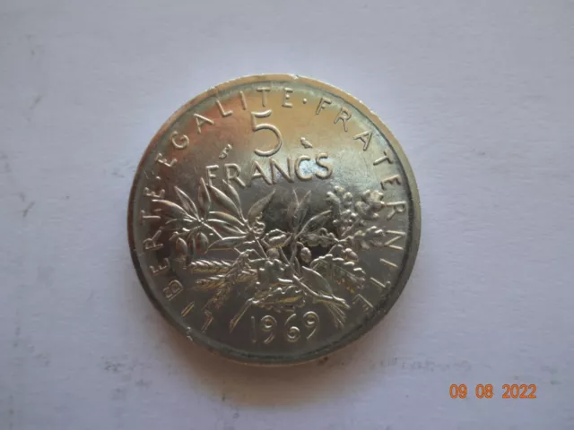 5 Francs Semeuse, 1969, TTB, argent