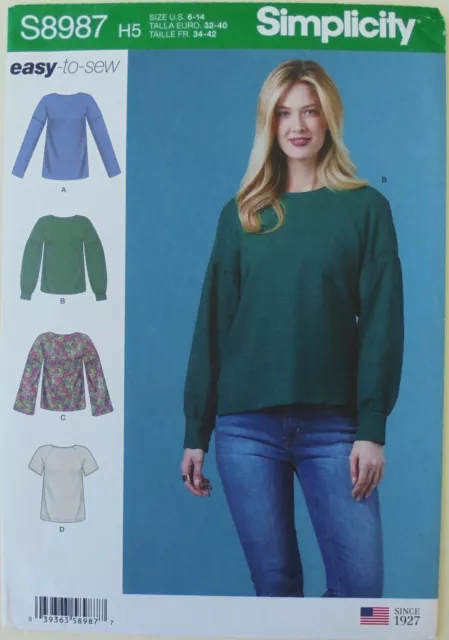 Simplicity 8987 Misses Easy To Sew Tops Sleeve Variations Sewing Pattern Sz 6-14