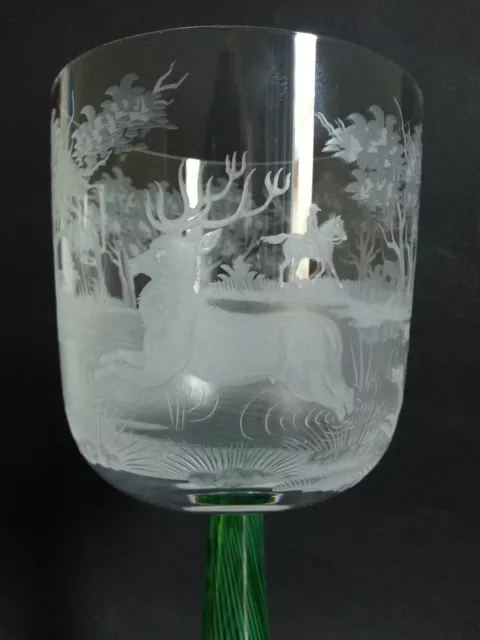 RARISSIME TRES GRAND VERRE VASE CRISTAL SAINT LOUIS CHASSE A COURRE VERT 31,5cm