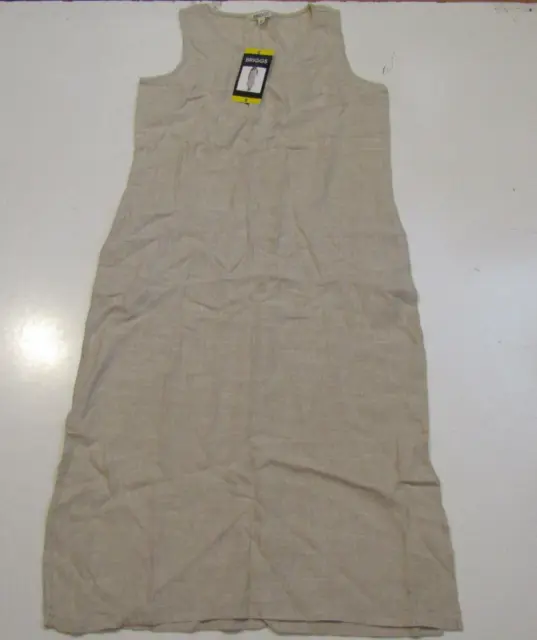 BRIGGS Womens Round Neck Tank Dress Tan Cross Dye Linen Size Small S NWT