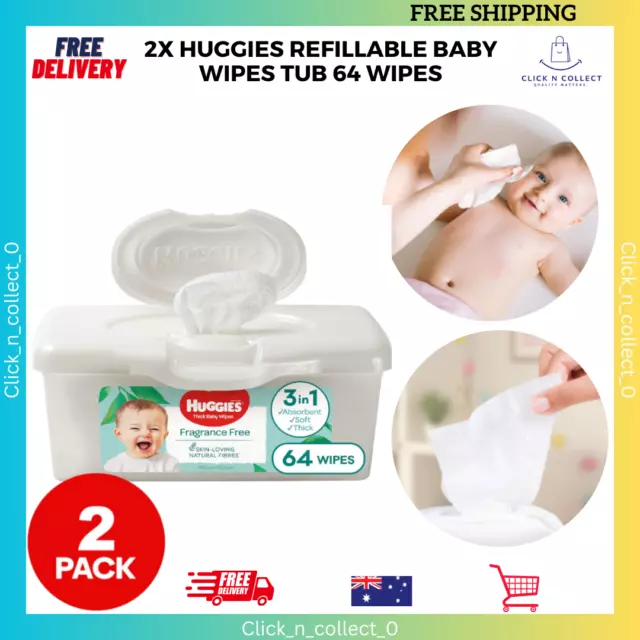 Huggies Refillable Baby Wipes Tub 64 Count With Free Shipping AU NEW