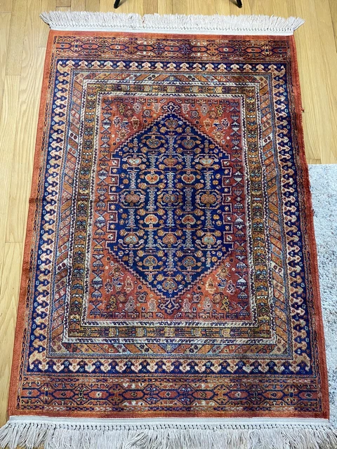 Antique Qashqai Rug 3’X 5’ Blue Red Orange Rust 37.75” X 60” Vintage Geometric Antique Qashqai Rug 3’X 5’ Blue Red Orange Rust 37.75” X 60” Vintage Geometric